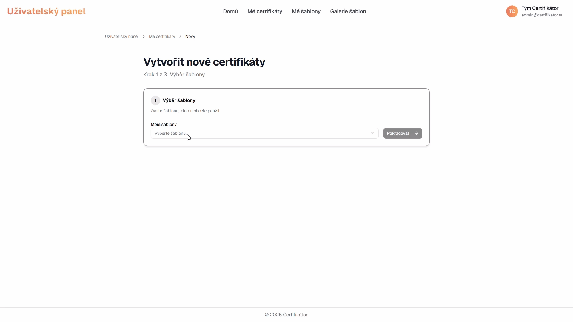 Náhled tvorby certifikátu